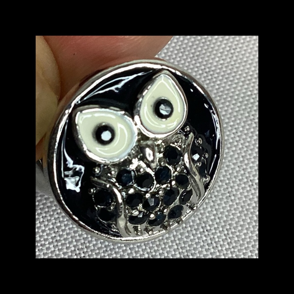 Silver and Black Owl Ring